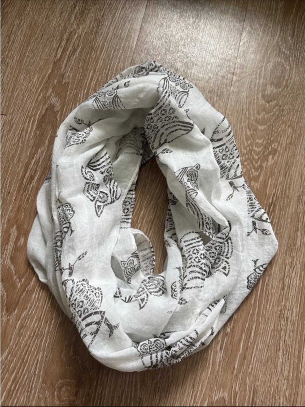 Tasha brand, White Owl print infinity loop scarf